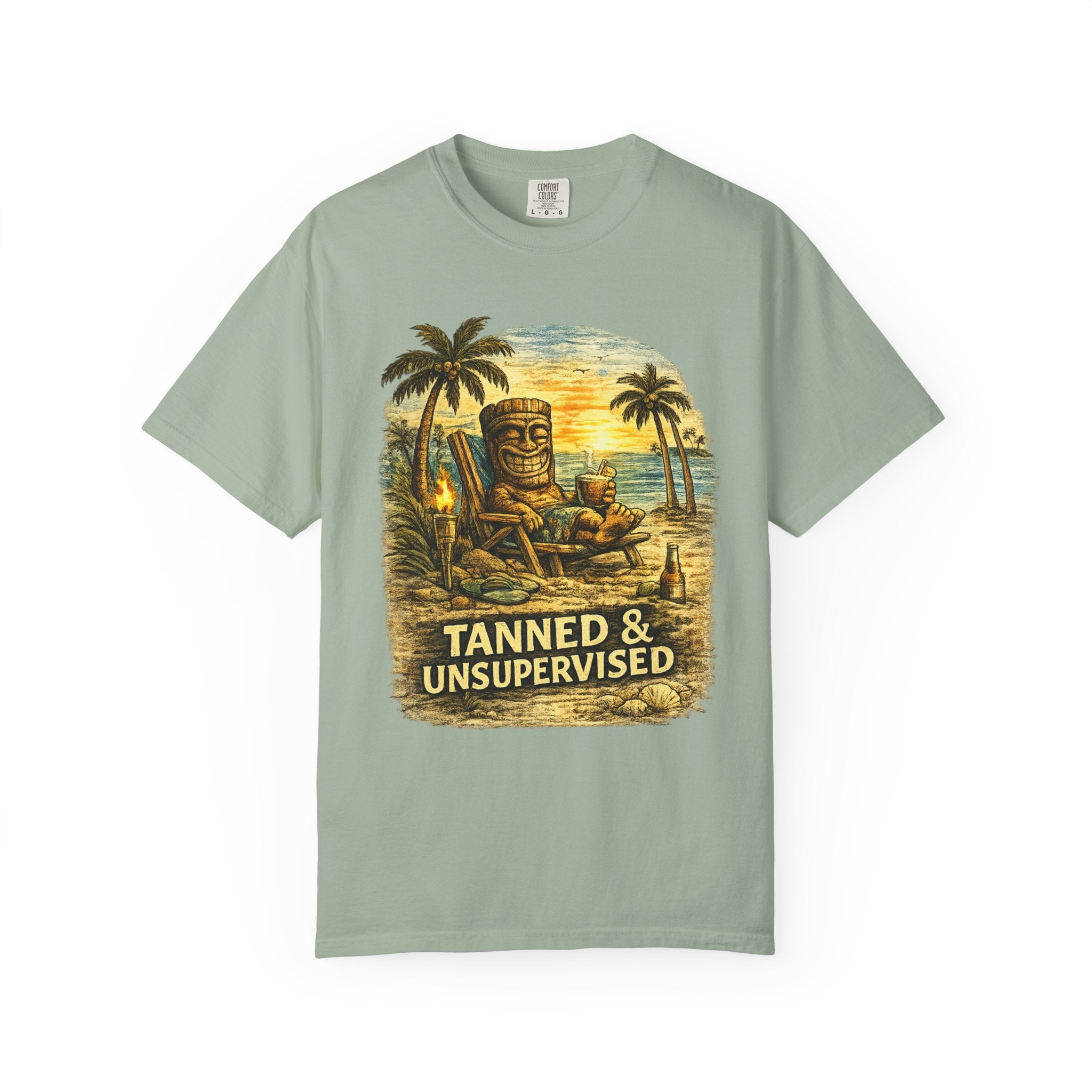 Tanned and Unsupervised T-Shirt — Tropical Tiki Beach Tee