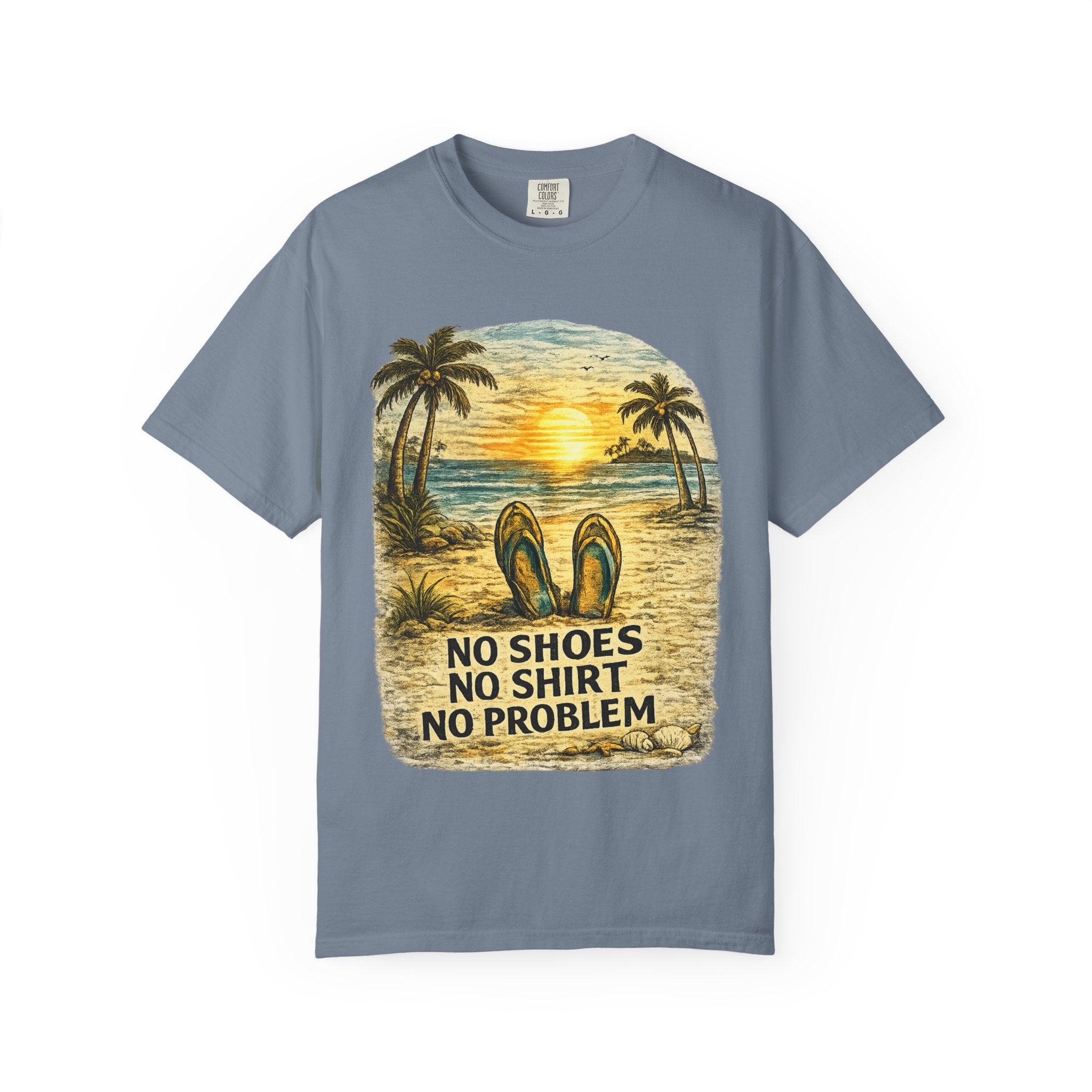 No Shoes No Shirt No Problem T-Shirt — Tropical Tiki Beach Tee