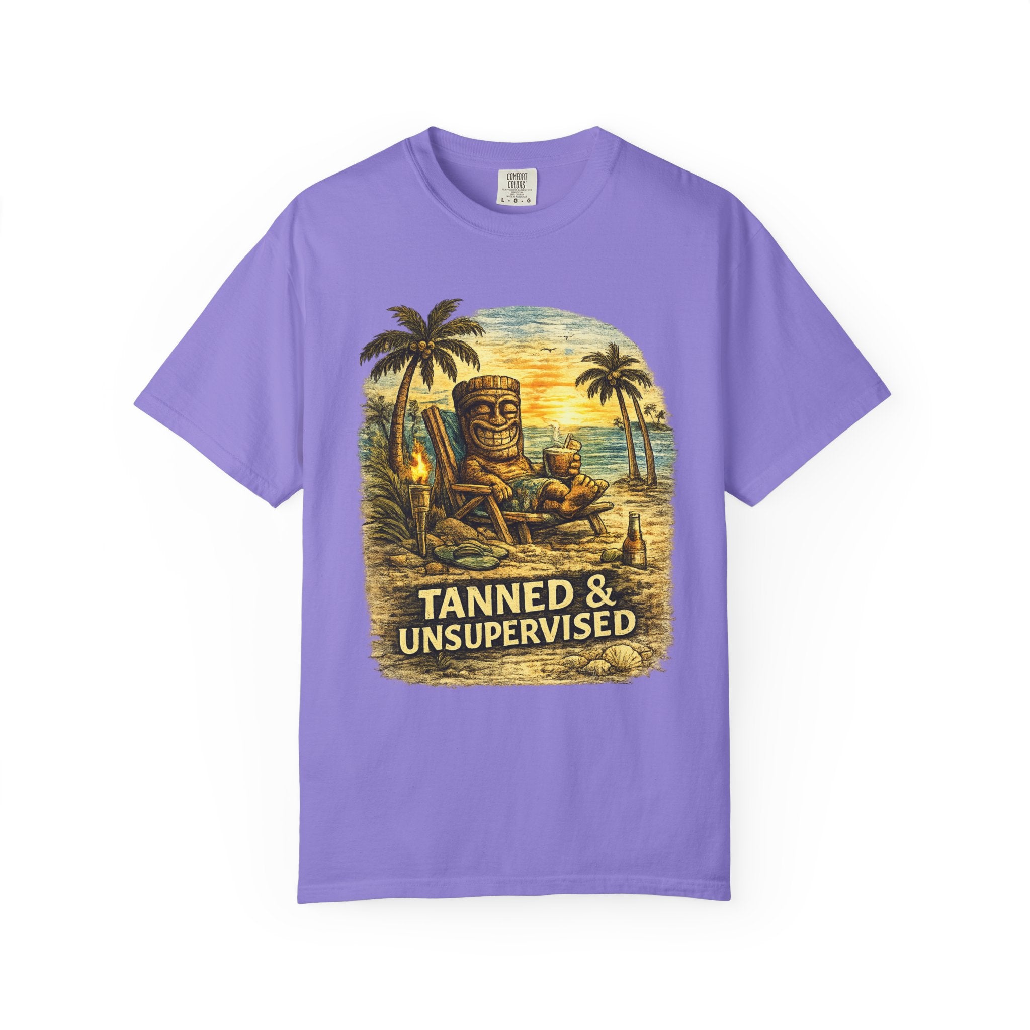 Tanned and Unsupervised T-Shirt — Tropical Tiki Beach Tee
