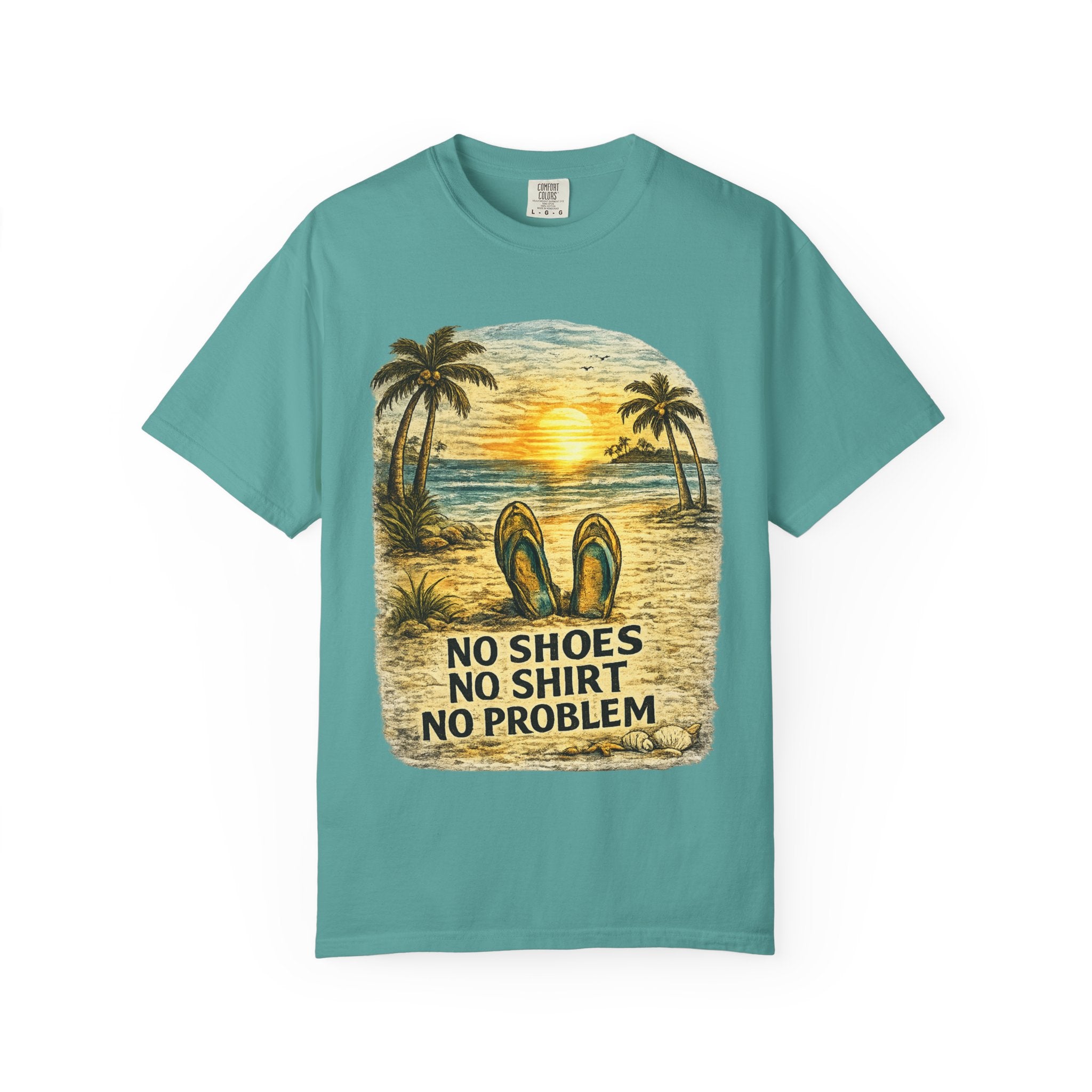 No Shoes No Shirt No Problem T-Shirt — Tropical Tiki Beach Tee
