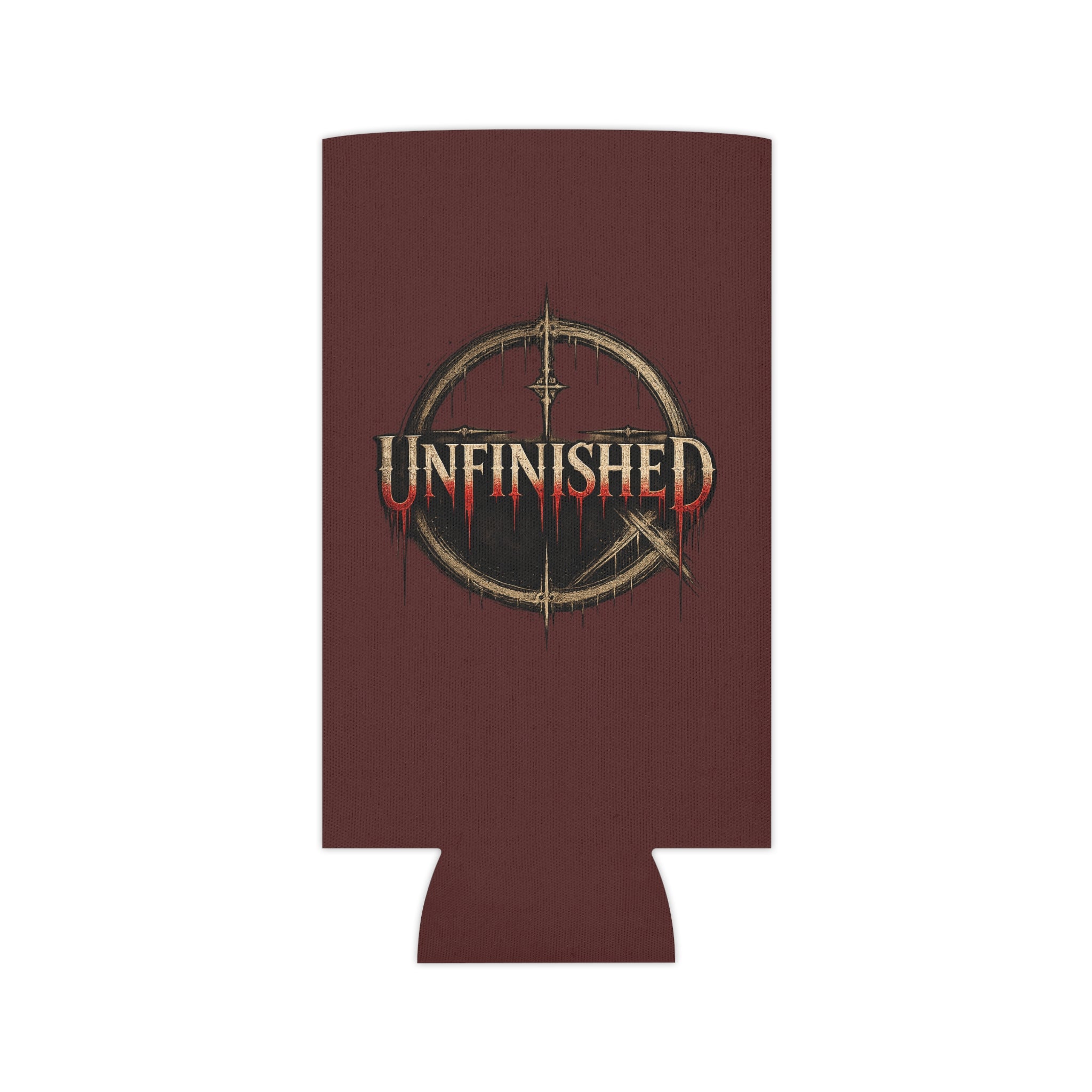 Unfinished Can Cooler – Gothic Logo Beer Koozie