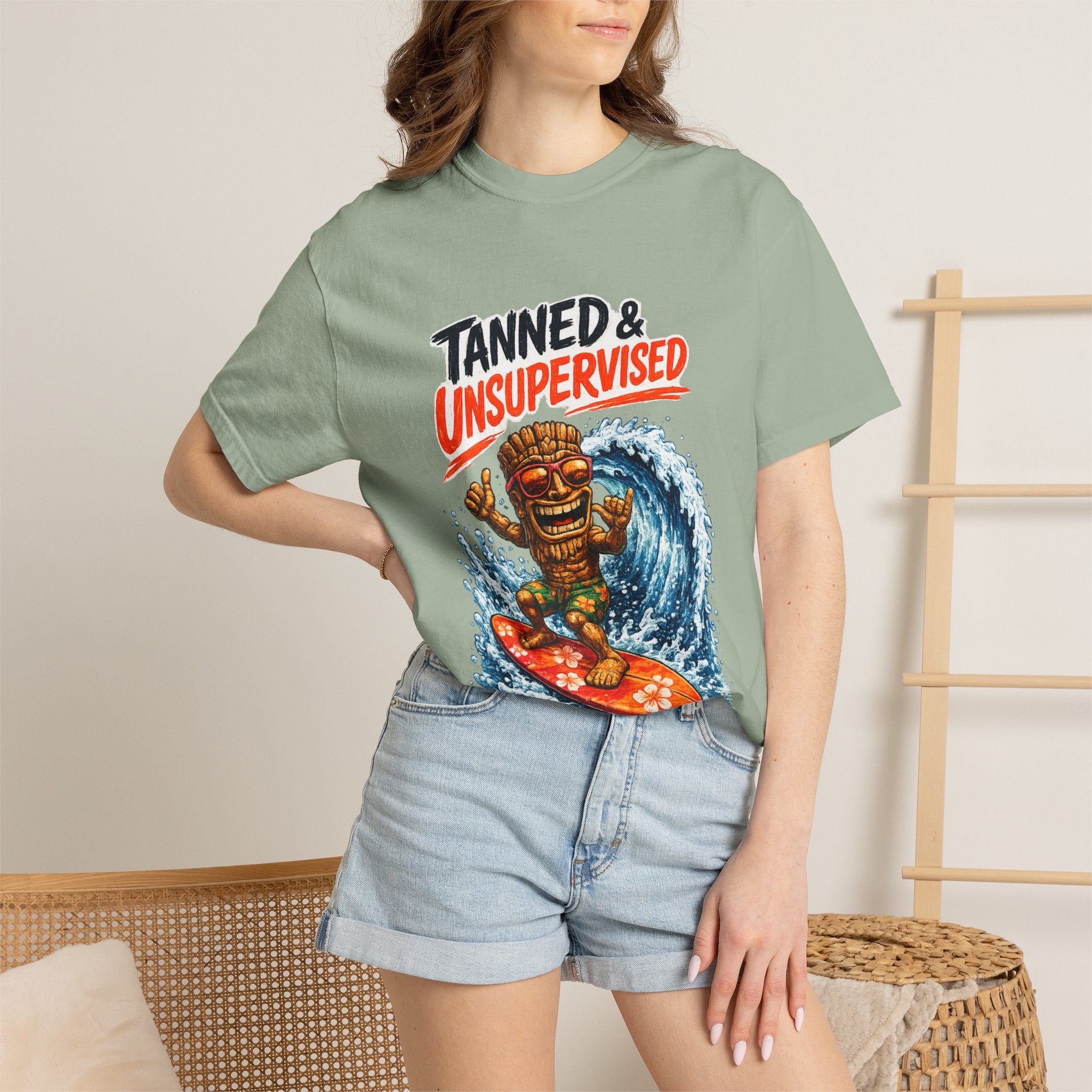Tanned and Unsupervised T-Shirt — Tropical Tiki Beach Tee