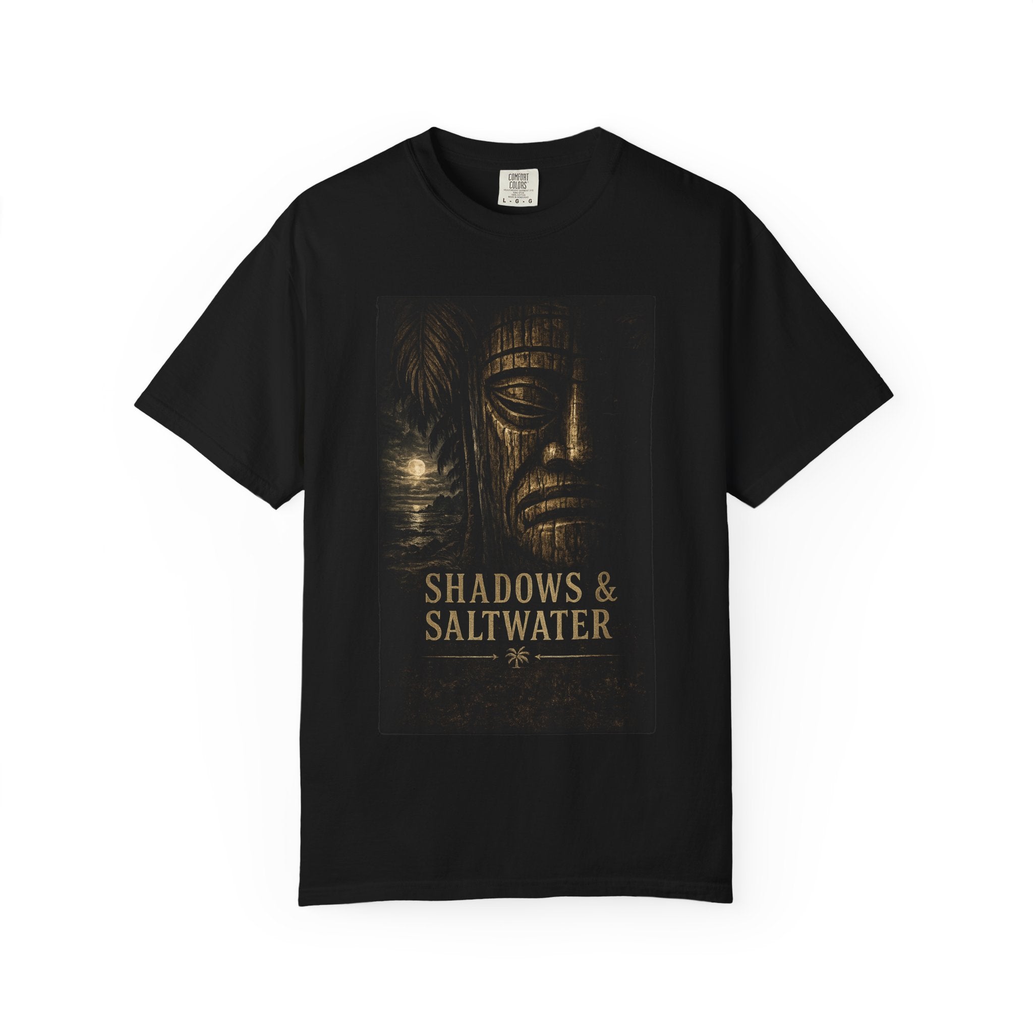 Shadows and Saltwater Noir T-Shirt — Tropical Tiki Beach Tee