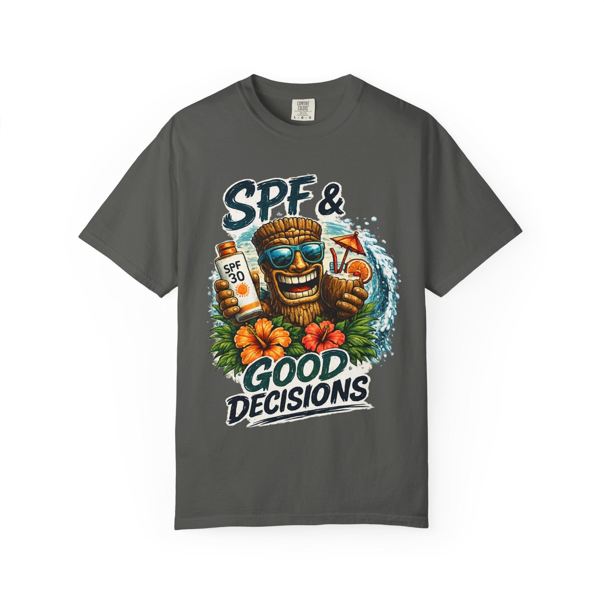 SPF and Good Decisions T-Shirt — Tropical Tiki Beach Tee