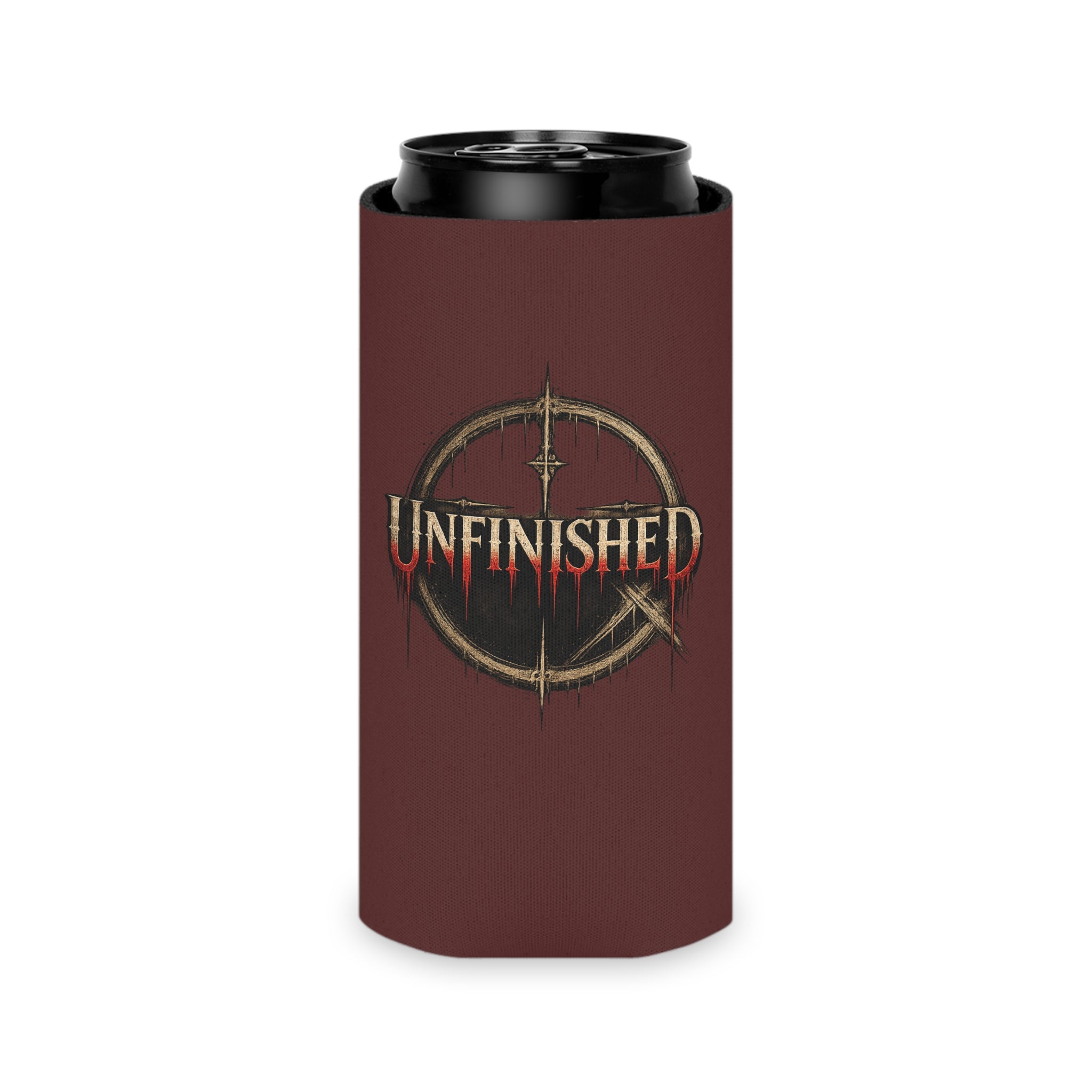 Unfinished Can Cooler – Gothic Logo Beer Koozie