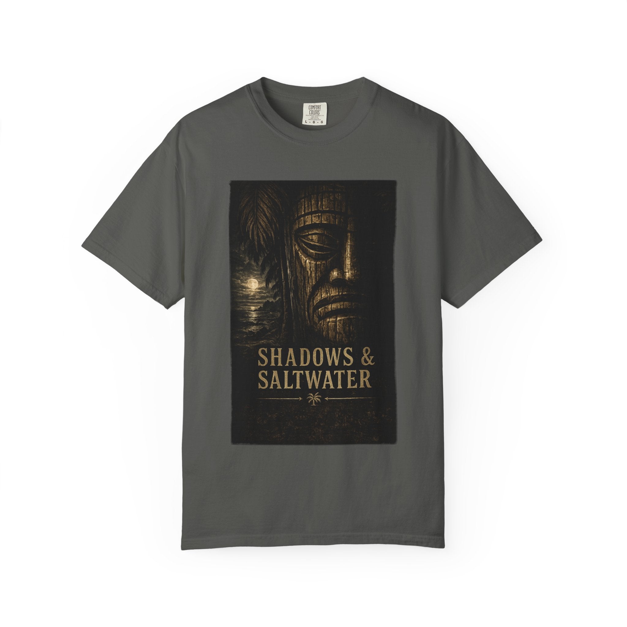 Shadows and Saltwater Noir T-Shirt — Tropical Tiki Beach Tee