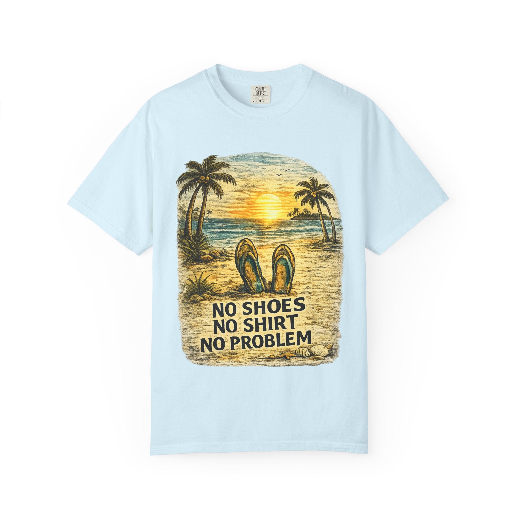 No Shoes No Shirt No Problem T-Shirt — Tropical Tiki Beach Tee