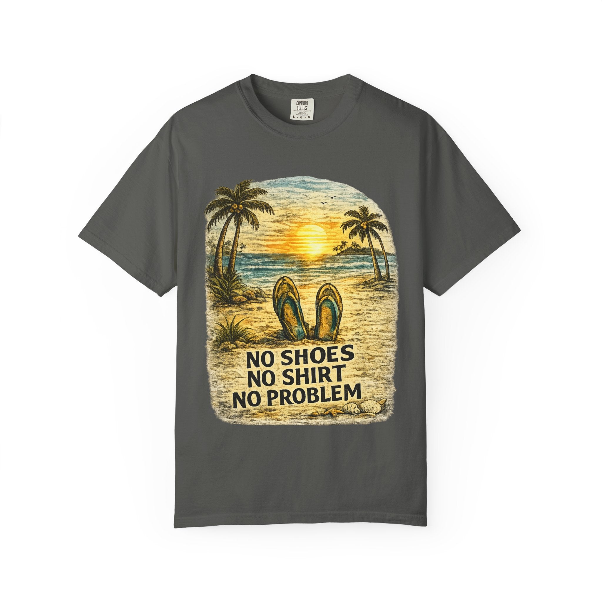 No Shoes No Shirt No Problem T-Shirt — Tropical Tiki Beach Tee