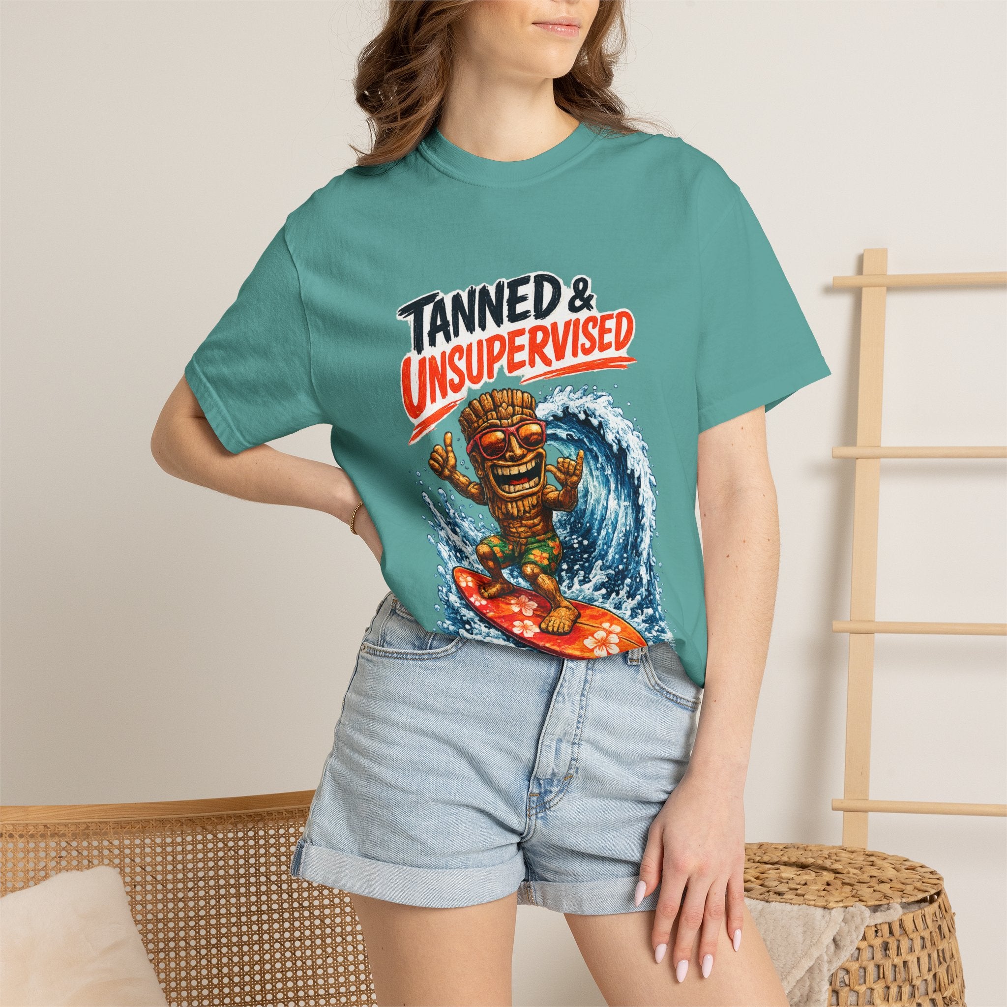 Tanned and Unsupervised T-Shirt — Tropical Tiki Beach Tee