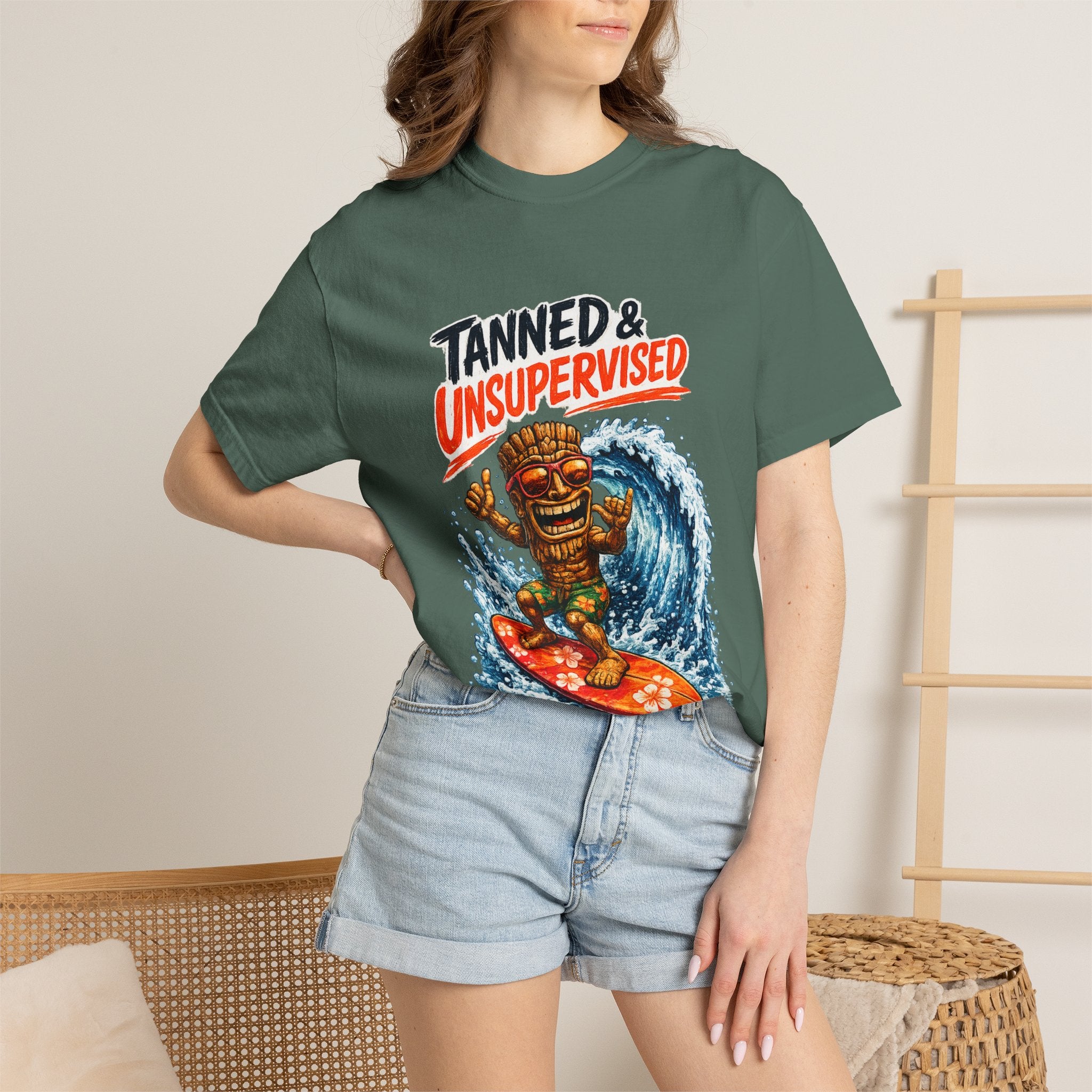 Tanned and Unsupervised T-Shirt — Tropical Tiki Beach Tee