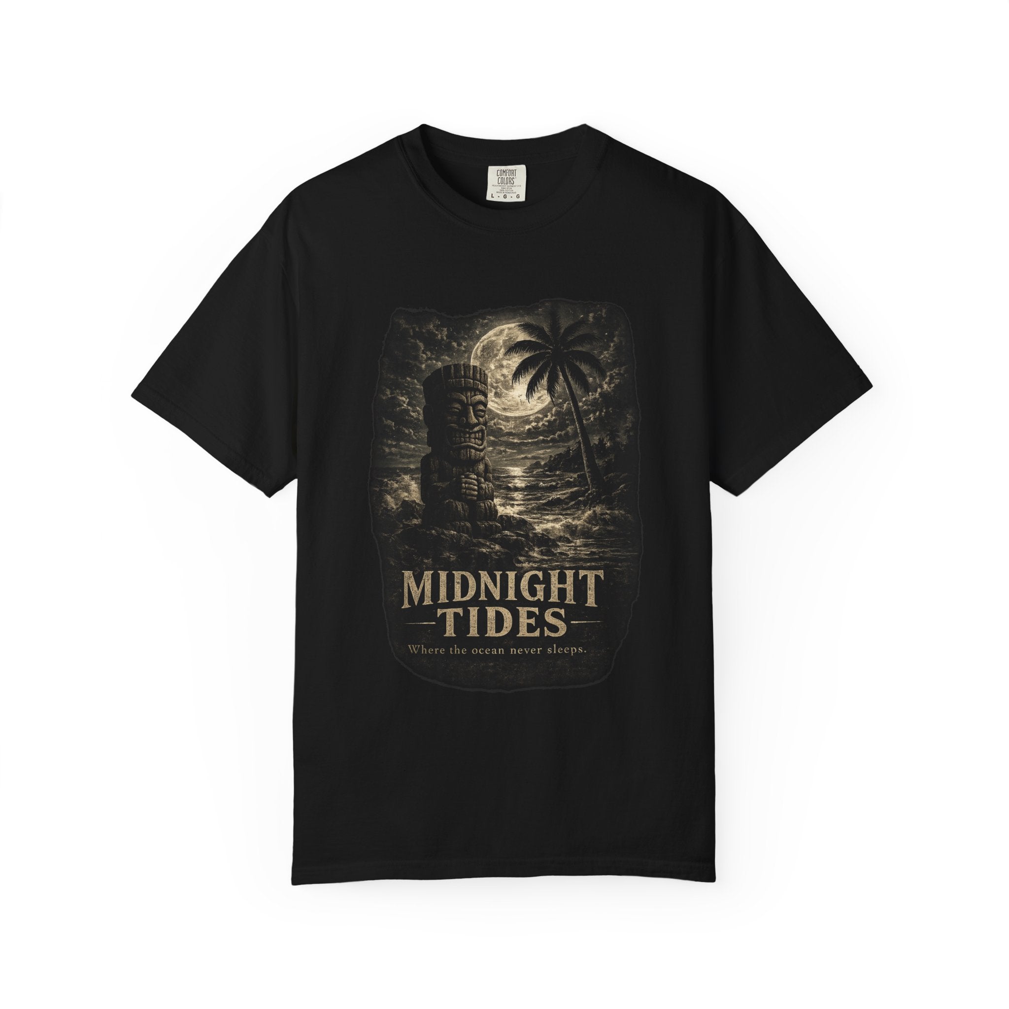 Midnight Tides Noir T-Shirt — Tropical Tiki Beach Tee