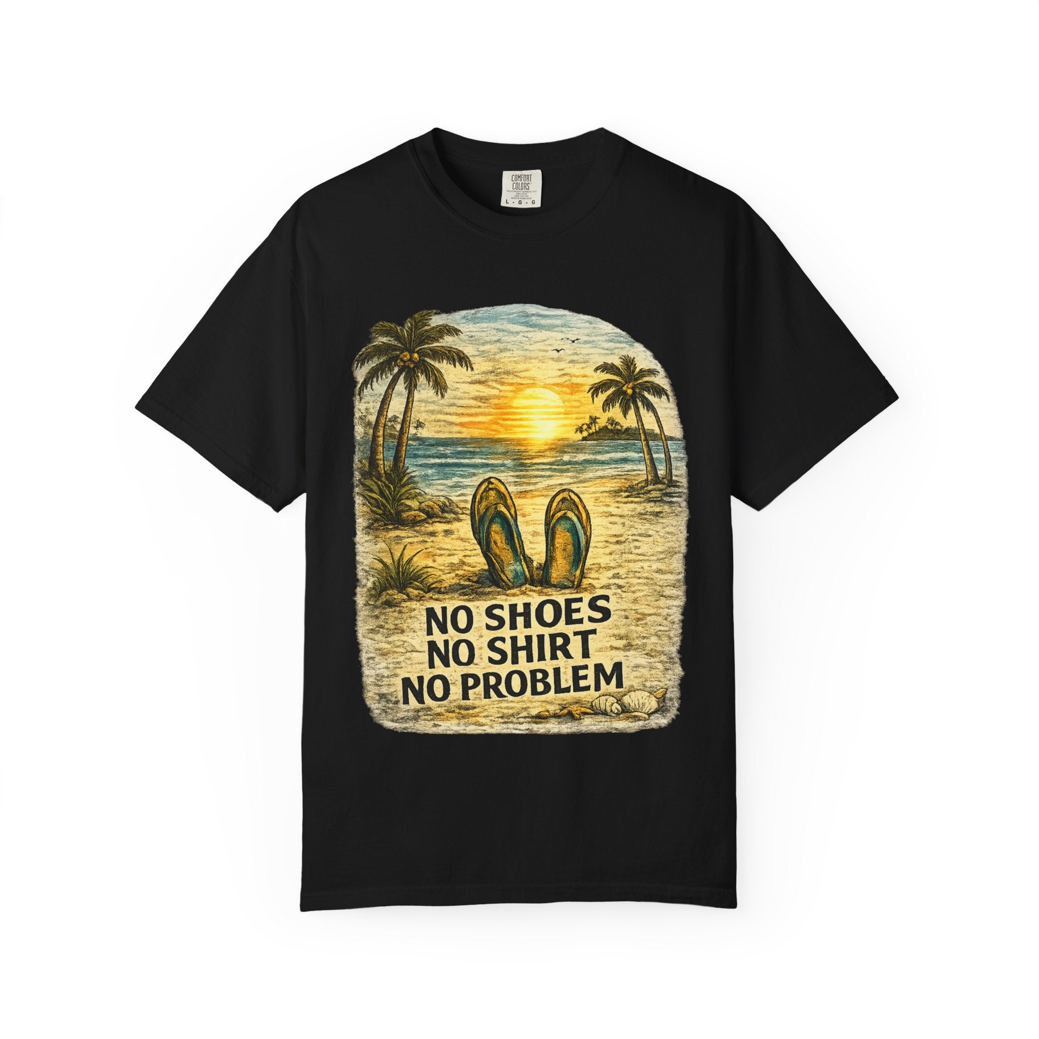 No Shoes No Shirt No Problem T-Shirt — Tropical Tiki Beach Tee