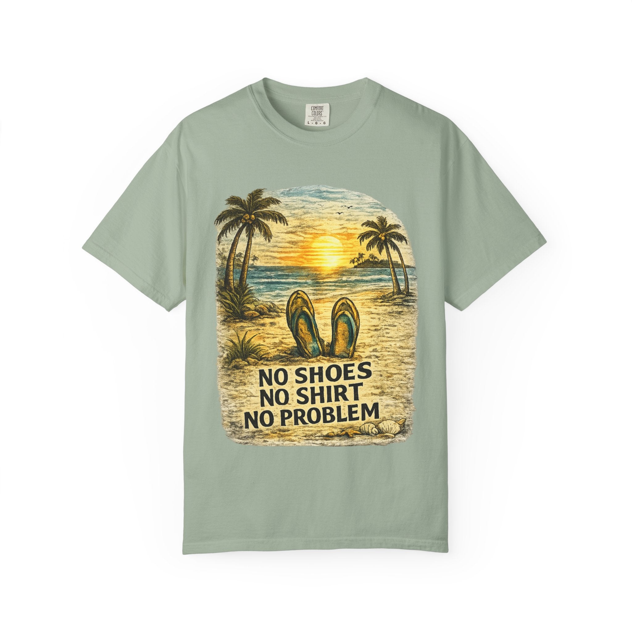 No Shoes No Shirt No Problem T-Shirt — Tropical Tiki Beach Tee