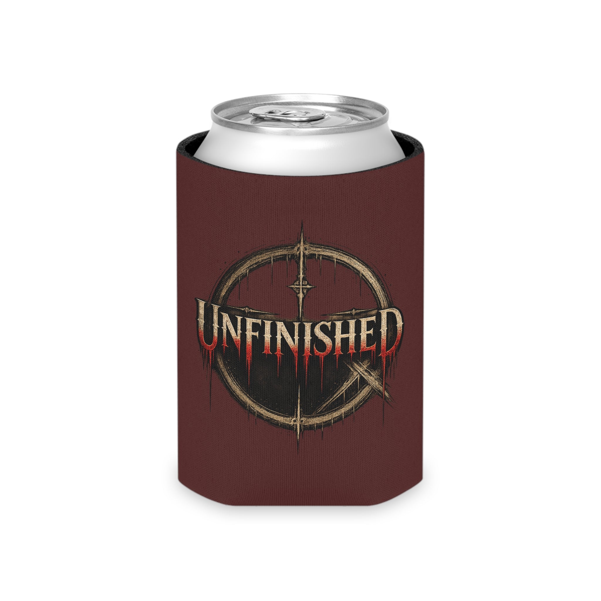 Unfinished Can Cooler – Gothic Logo Beer Koozie