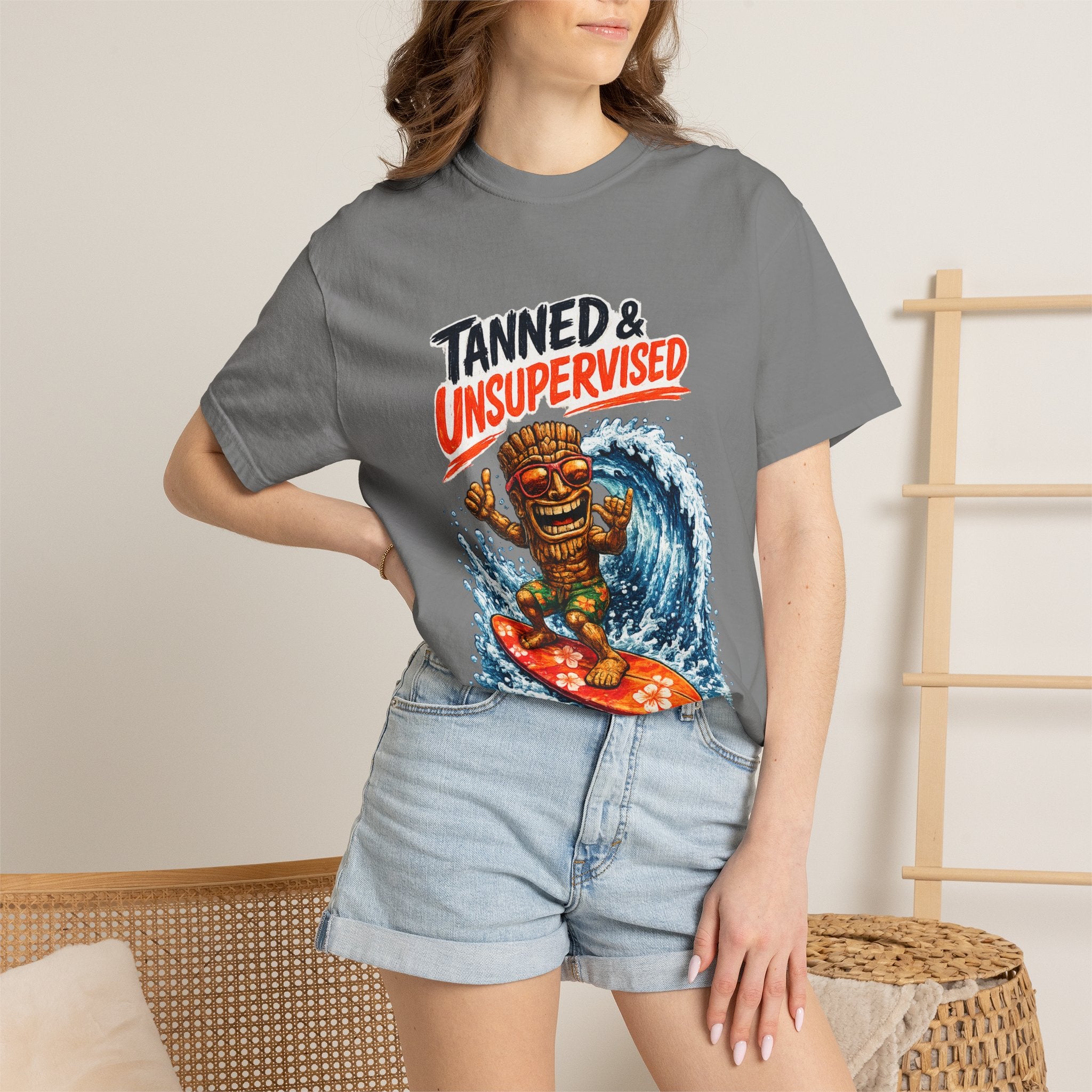 Tanned and Unsupervised T-Shirt — Tropical Tiki Beach Tee