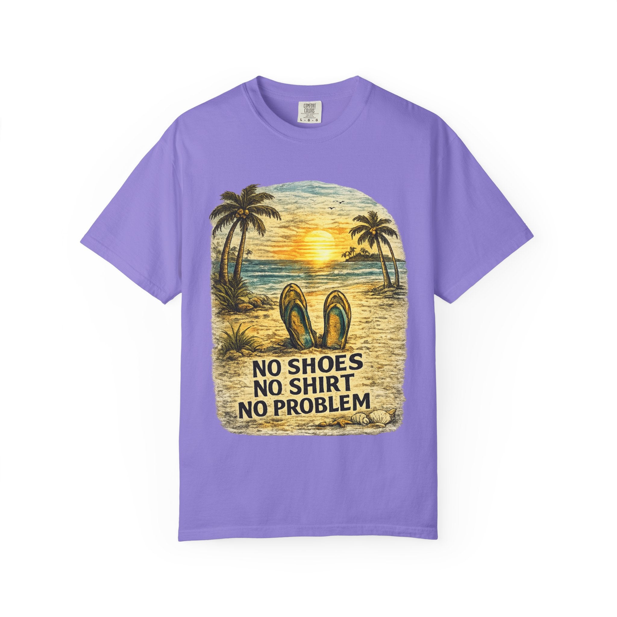 No Shoes No Shirt No Problem T-Shirt — Tropical Tiki Beach Tee
