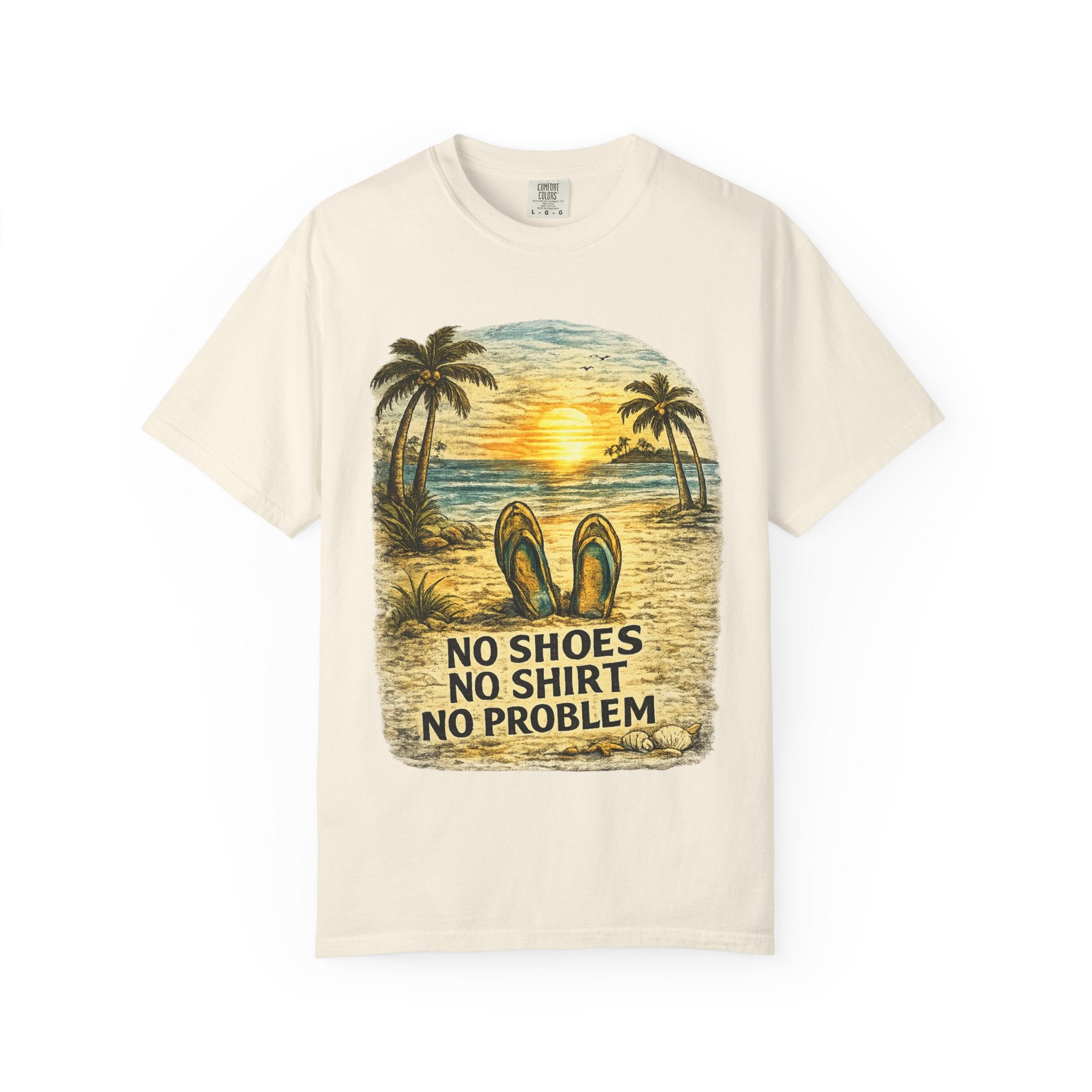 No Shoes No Shirt No Problem T-Shirt — Tropical Tiki Beach Tee