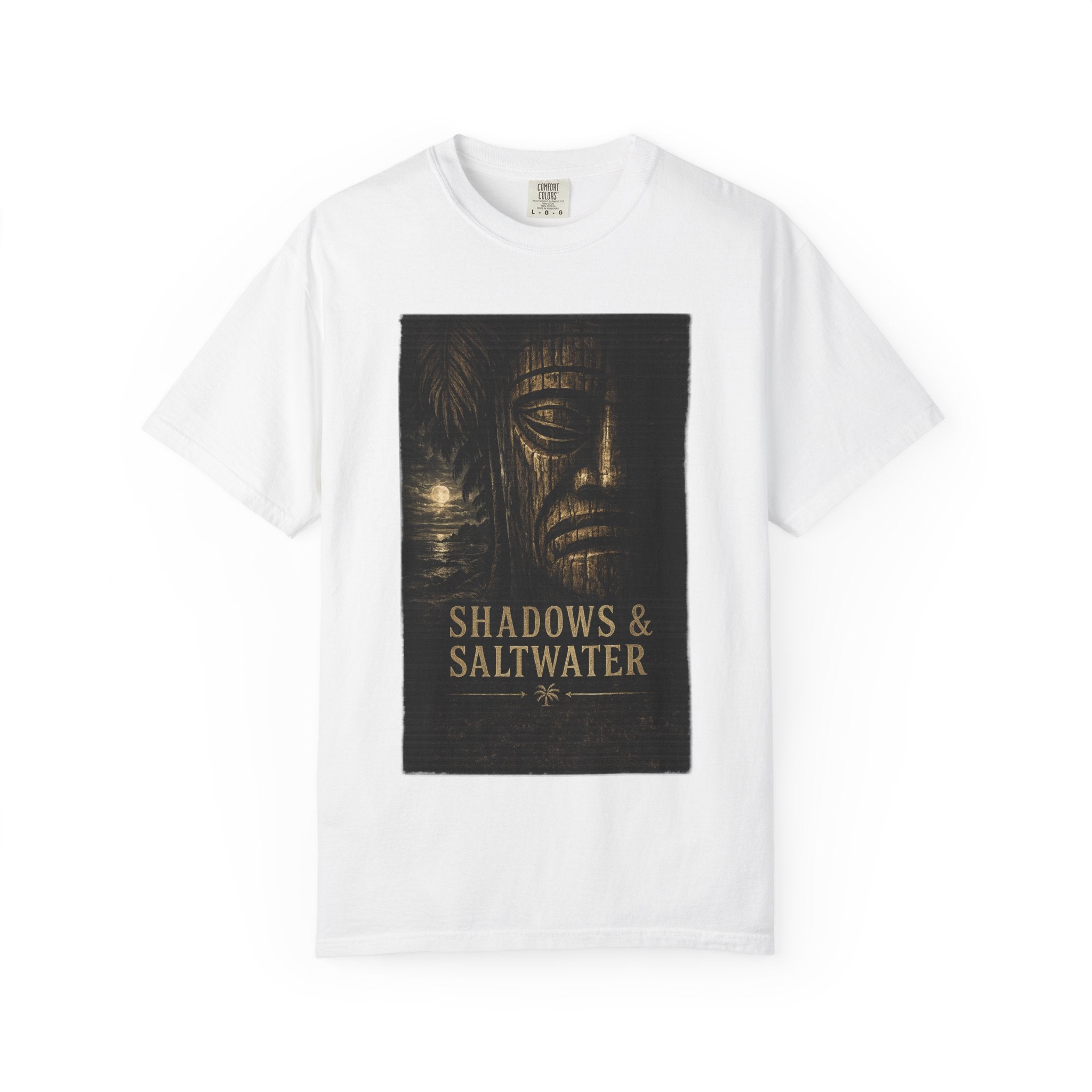Shadows and Saltwater Noir T-Shirt — Tropical Tiki Beach Tee