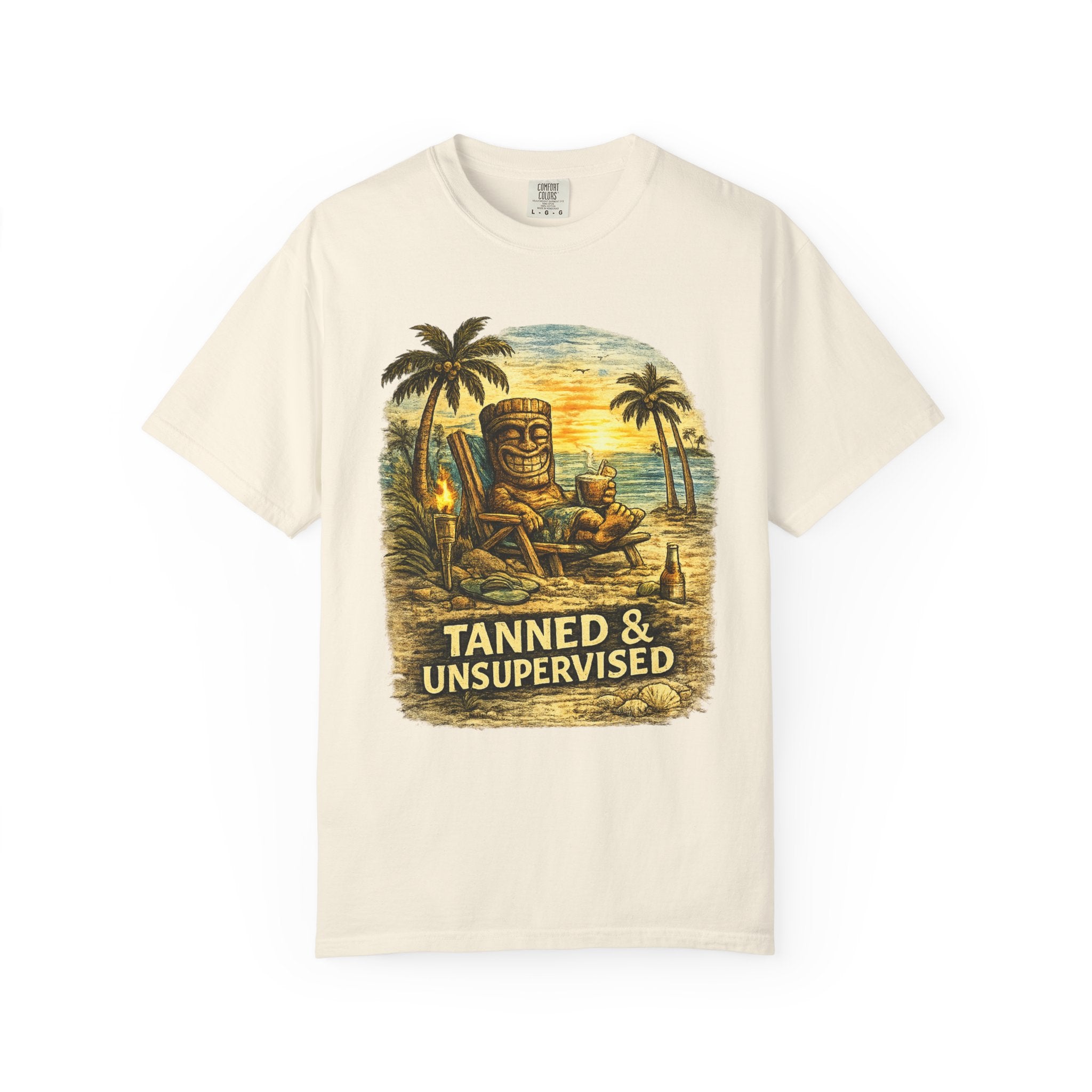 Tanned and Unsupervised T-Shirt — Tropical Tiki Beach Tee