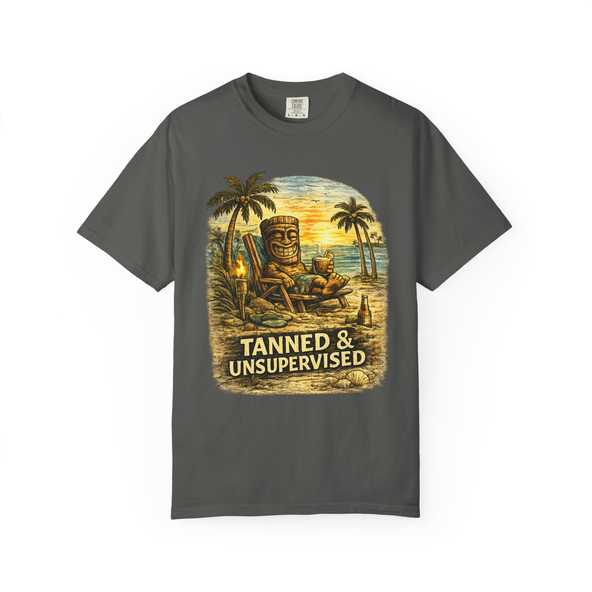Tanned and Unsupervised T-Shirt — Tropical Tiki Beach Tee
