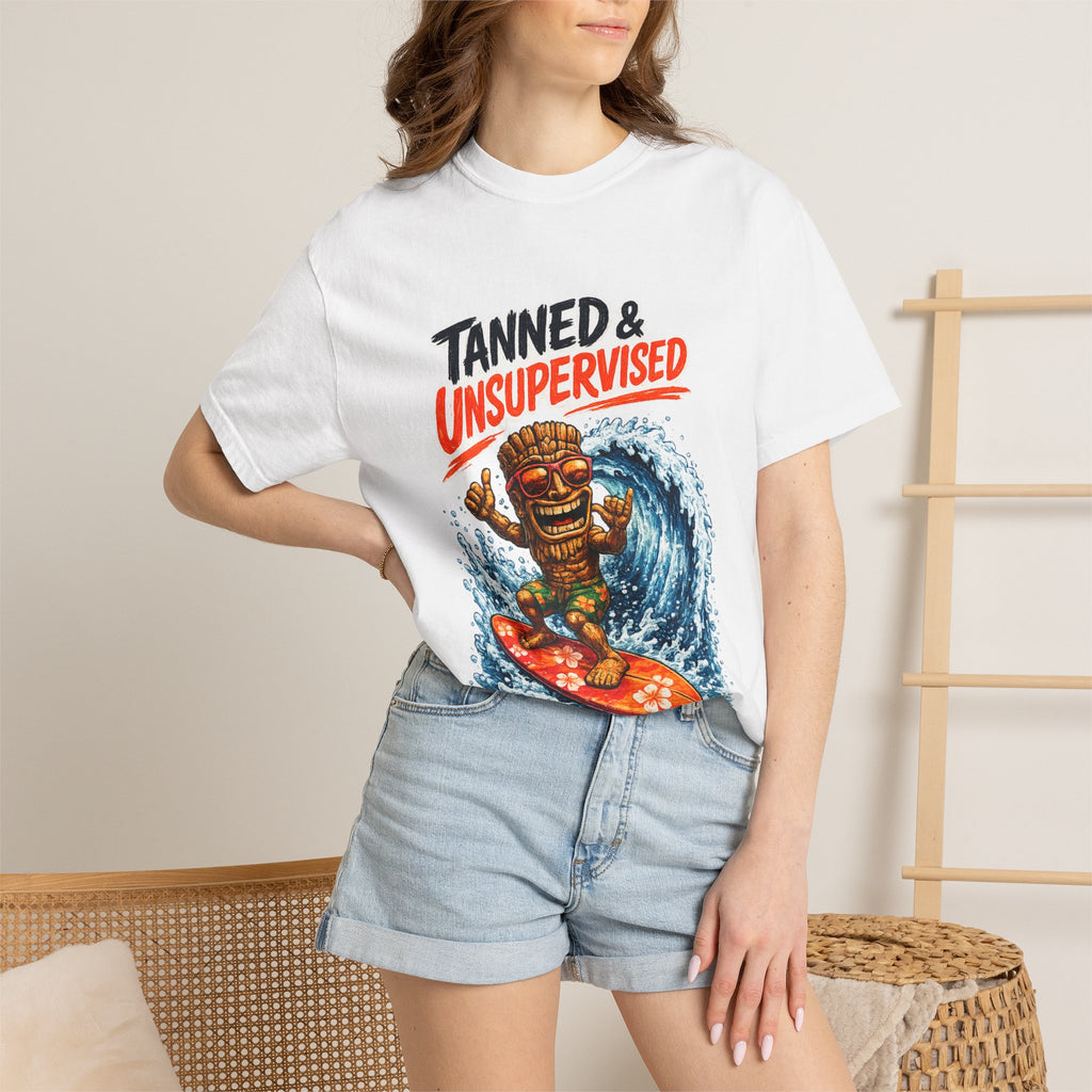Tanned and Unsupervised T-Shirt — Tropical Tiki Beach Tee
