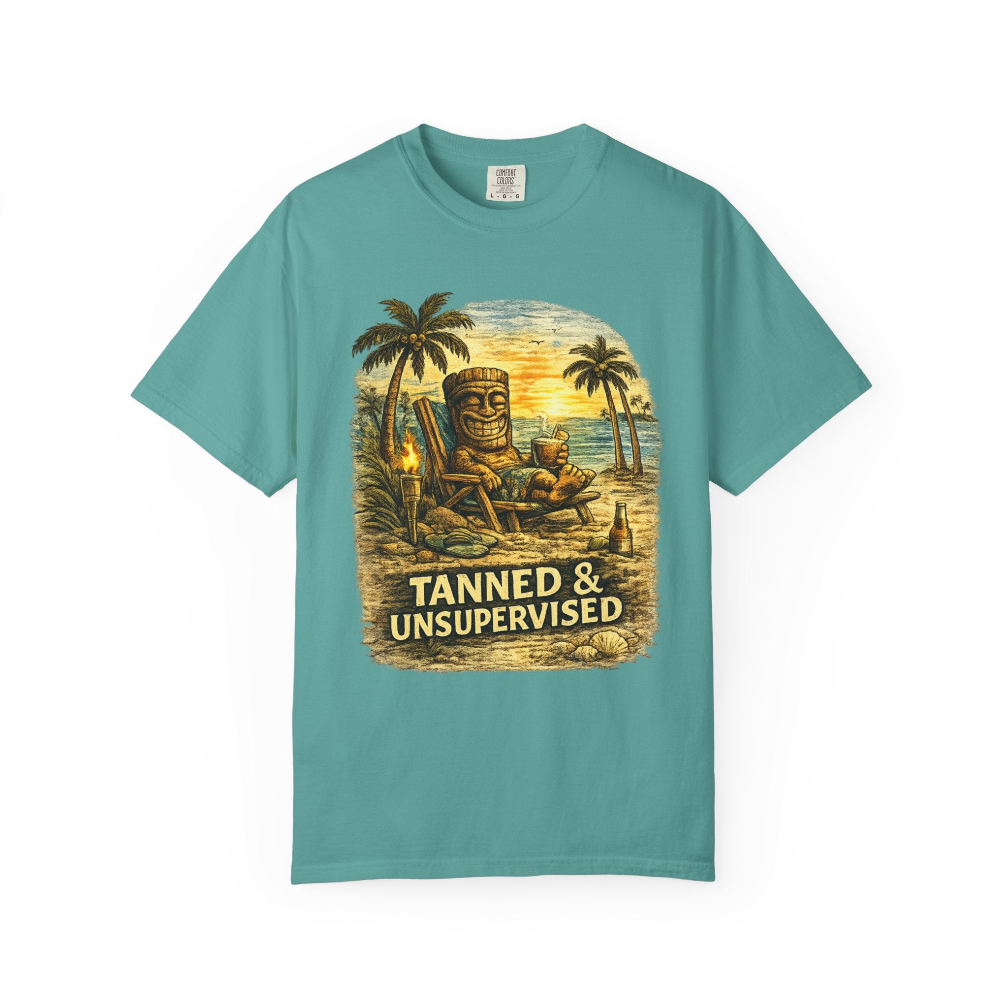 Tanned and Unsupervised T-Shirt — Tropical Tiki Beach Tee