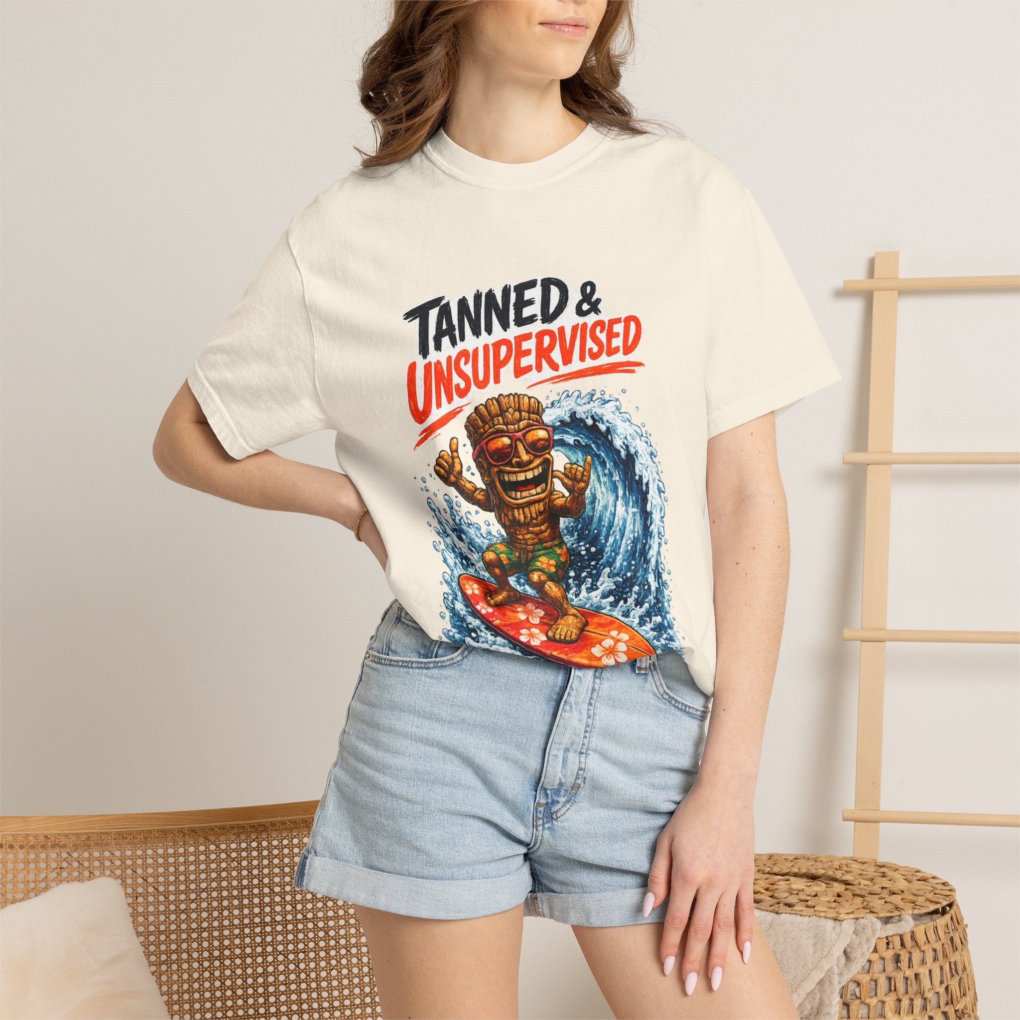 Tanned and Unsupervised T-Shirt — Tropical Tiki Beach Tee